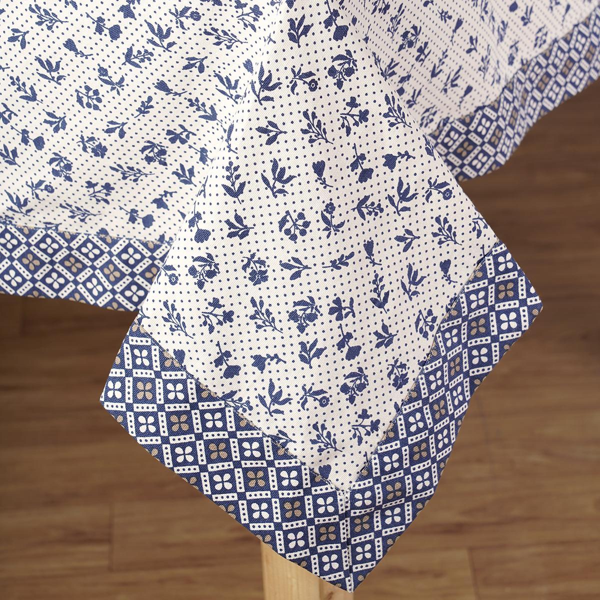 Indigo/Dark blue DOMINOTERIE small floral print cotton table cover with border, sizes available