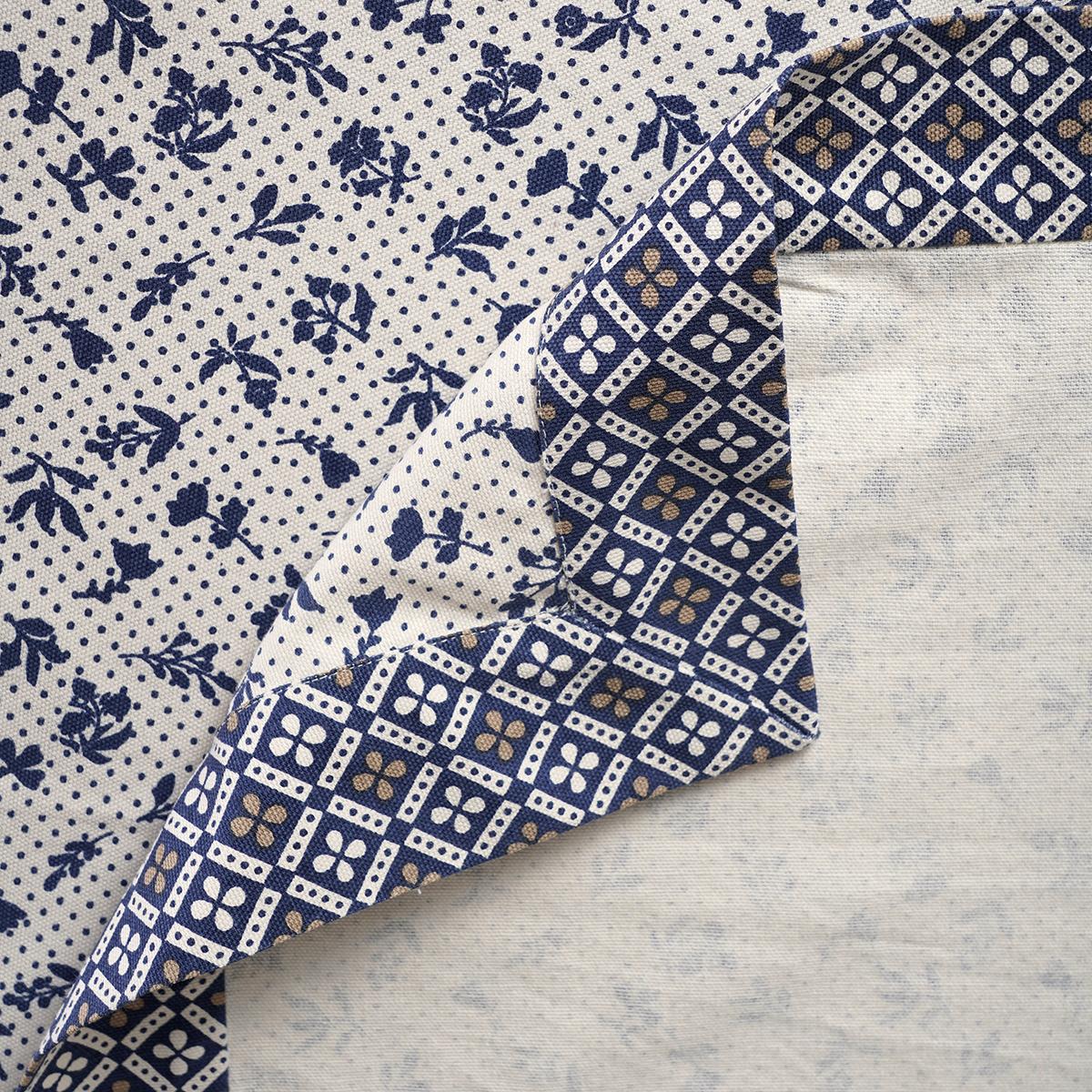 Indigo/Dark blue DOMINOTERIE small floral print cotton table cover with border, sizes available