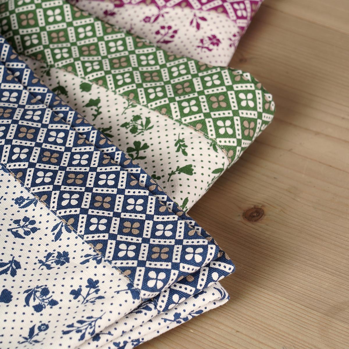 Indigo/Dark blue DOMINOTERIE small floral print cotton table cover with border, sizes available