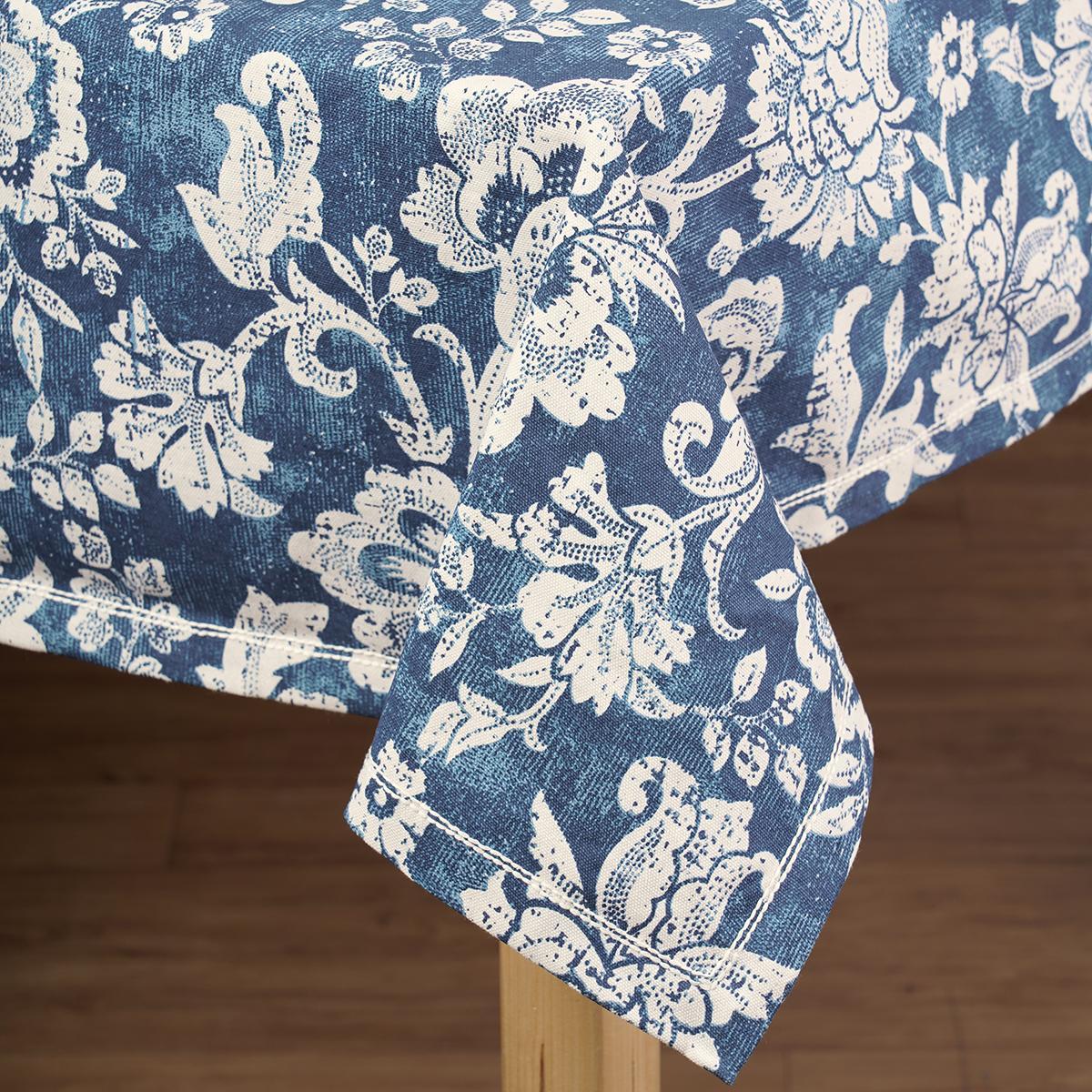 Indigo/Dark blue DOMINOTERIE bold floral print cotton table cover, sizes available