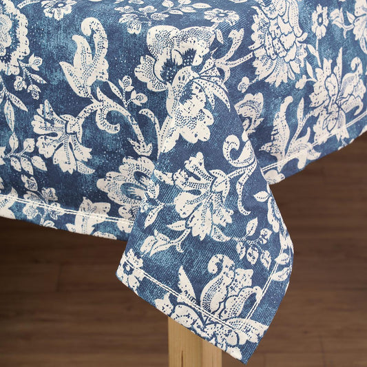 Indigo/Dark blue DOMINOTERIE bold floral print cotton table cover, sizes available