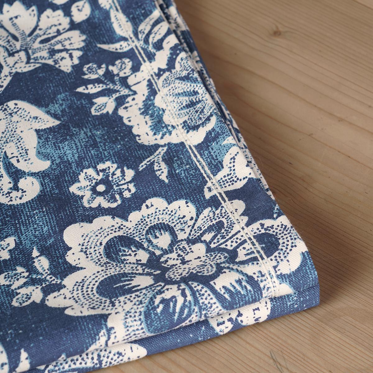 Indigo/Dark blue DOMINOTERIE bold floral print cotton table cover, sizes available