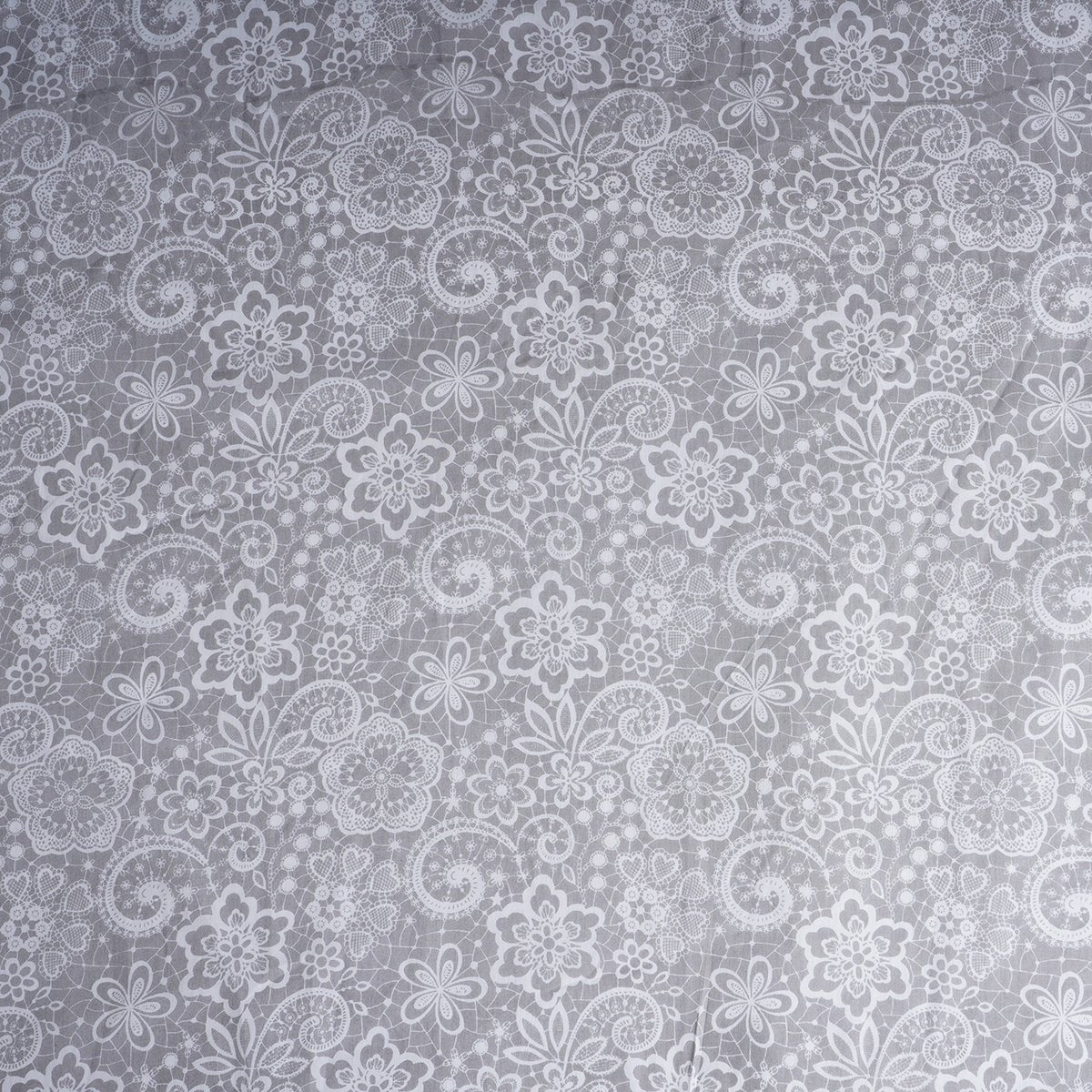 Grey lace pattern printed sheer fabric