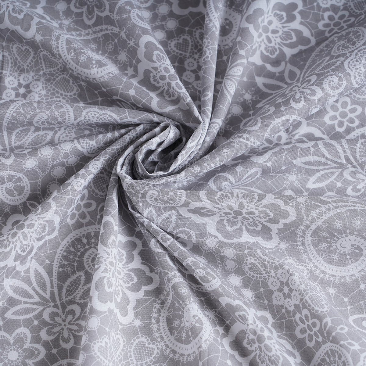 Grey lace pattern printed sheer fabric