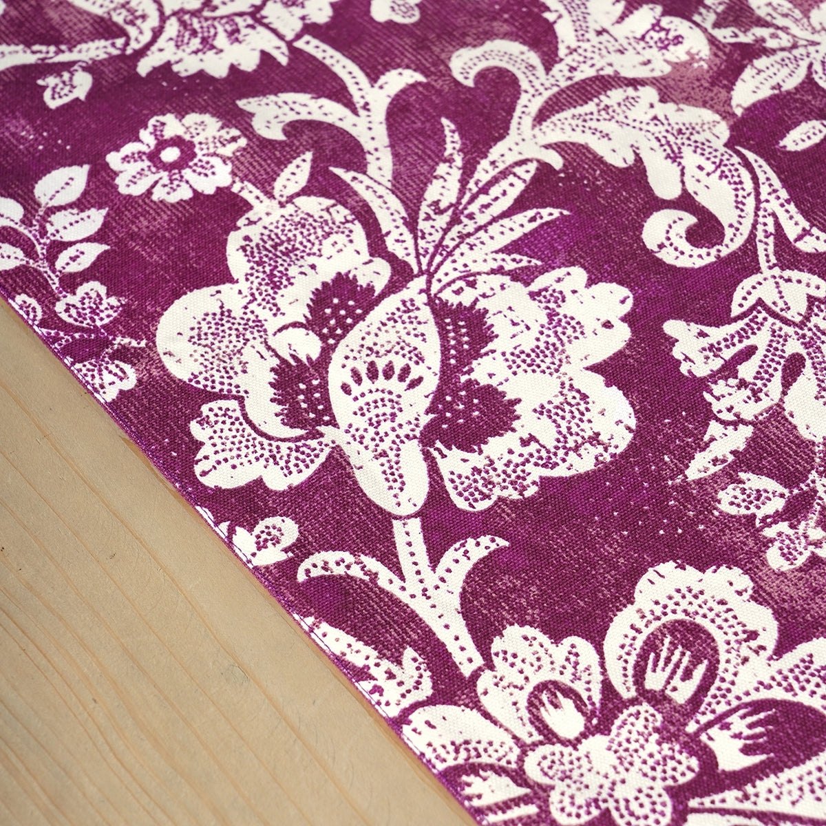Maroon / Plum cotton table runner, bold floral block print with frill border, table decor, sizes available