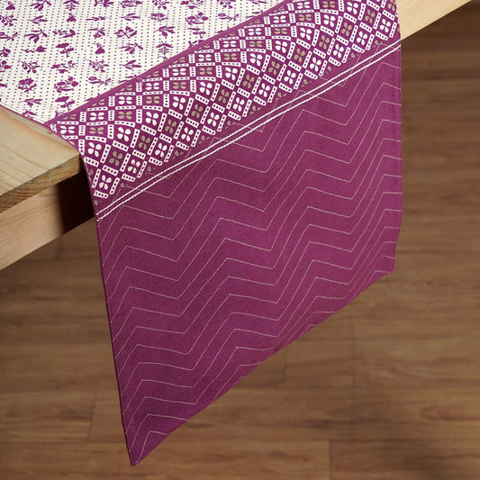 Maroon cotton table runner, geometrical and floral print with patchwork, table decor, sizes available