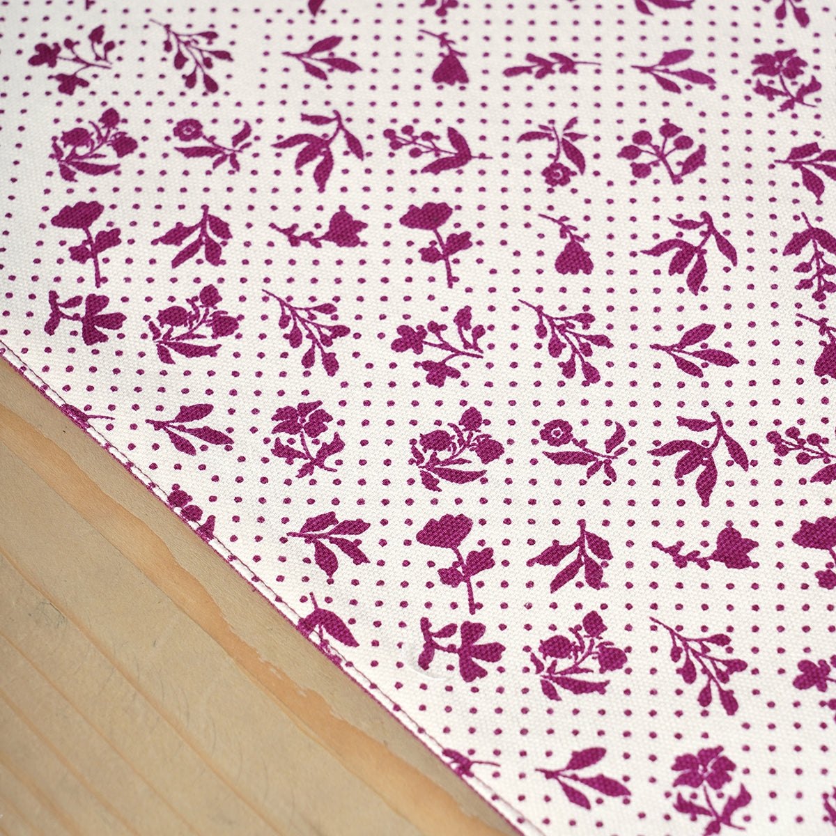 Maroon cotton table runner, geometrical and floral print with patchwork, table decor, sizes available