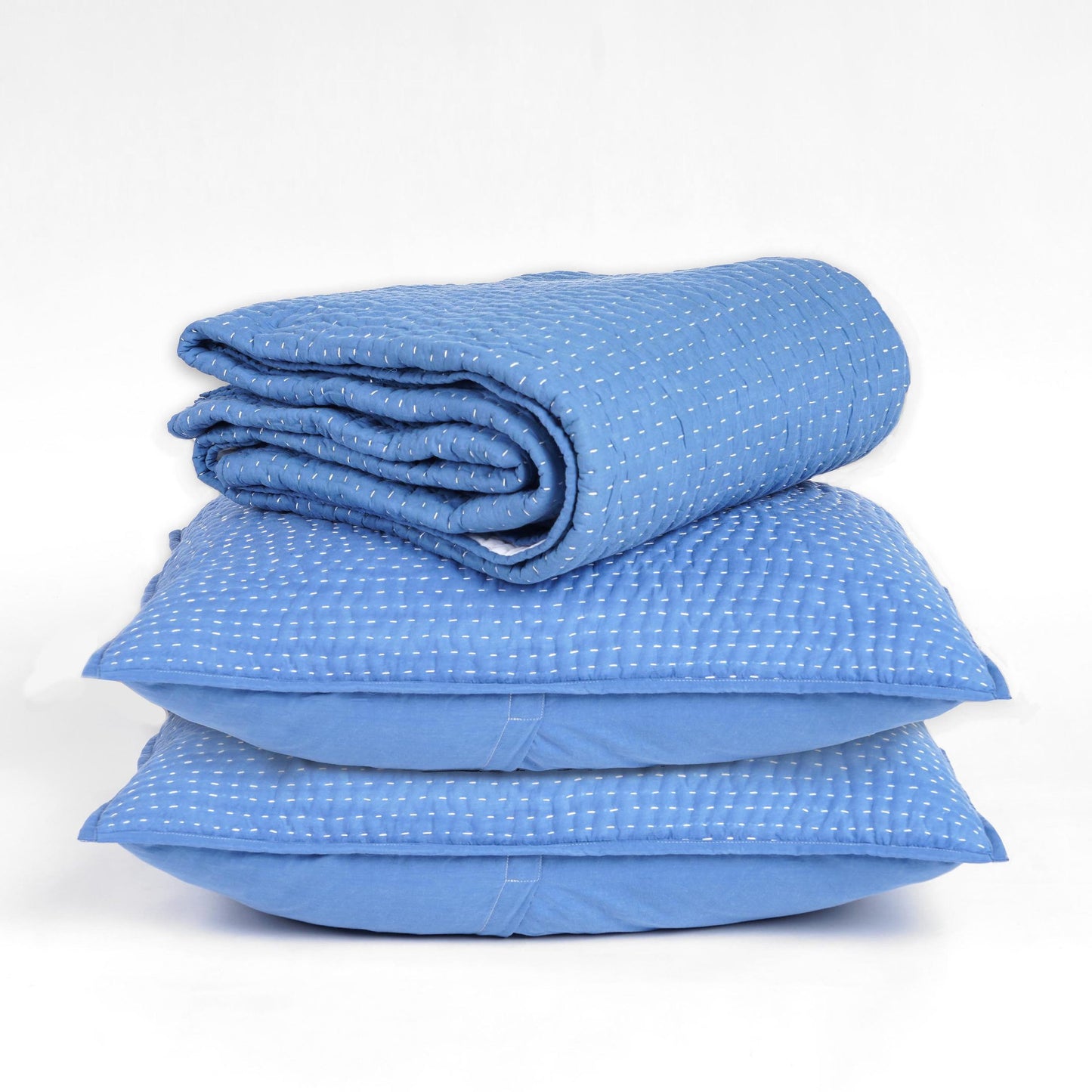 Denim Blue colour stonewashed kantha Quilted bed sets - 100% cotton, Sizes available