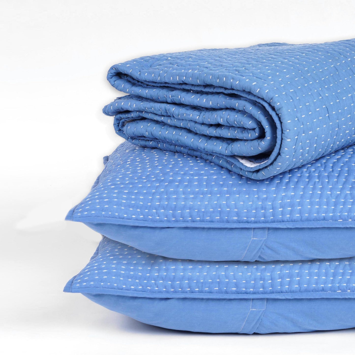 Denim Blue colour stonewashed kantha Quilted bed sets - 100% cotton, Sizes available