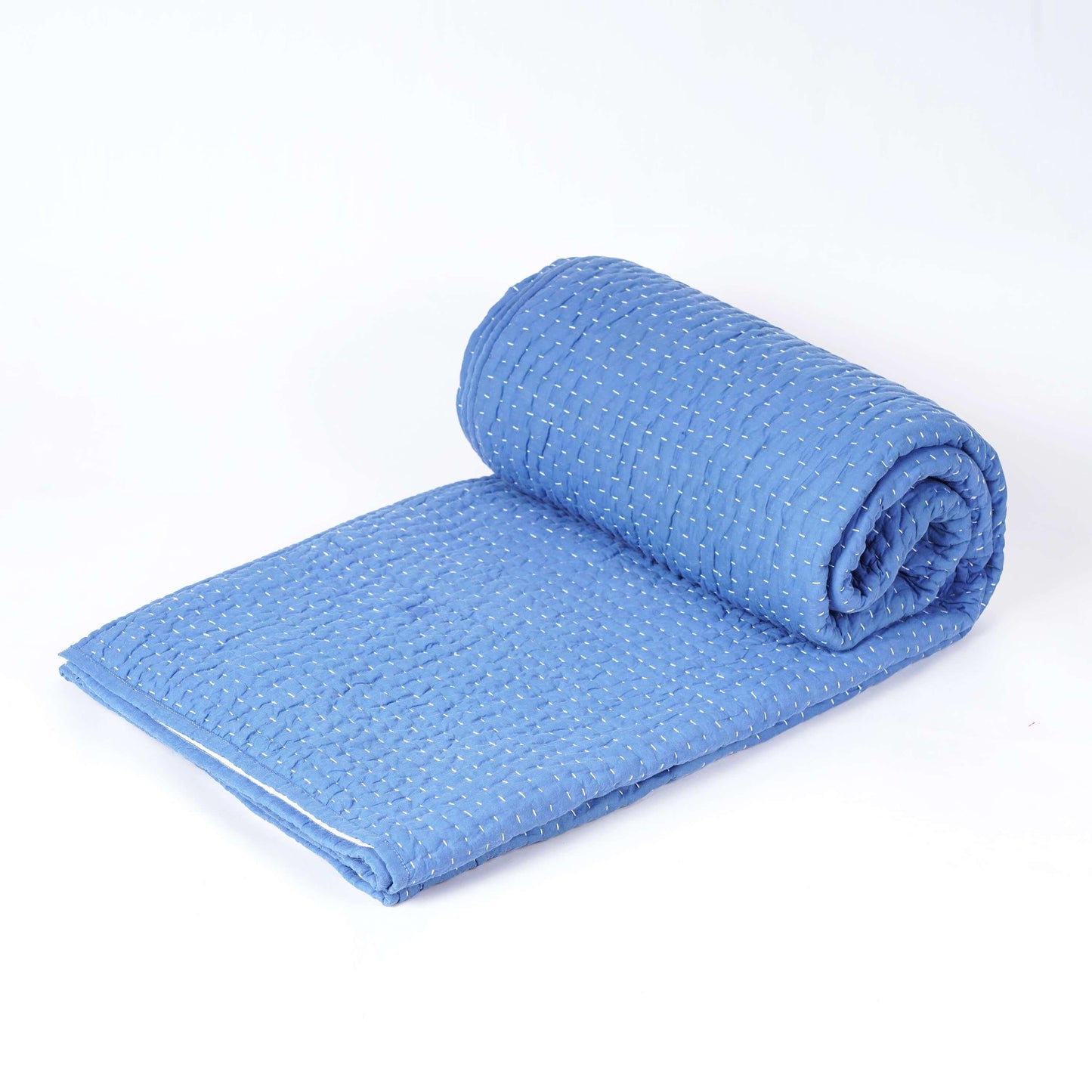 Denim Blue colour stonewashed kantha quilts - 100% cotton, Sizes available