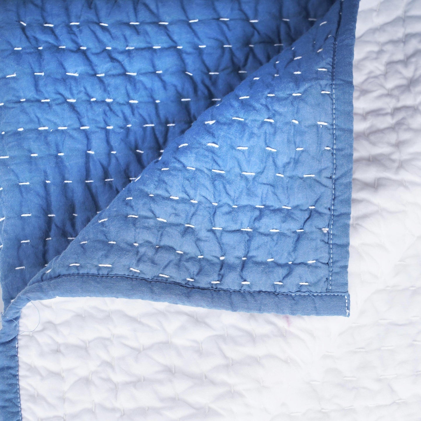 Denim Blue colour stonewashed kantha Quilted bed sets - 100% cotton, Sizes available