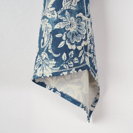 DOMINOTERIE Indigo Blue Printed Kitchen Towel, bold floral pattern, 100% cotton, size 20"X28"