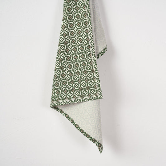 DOMINOTERIE GREEN cotton Table napkin, geometrical print.