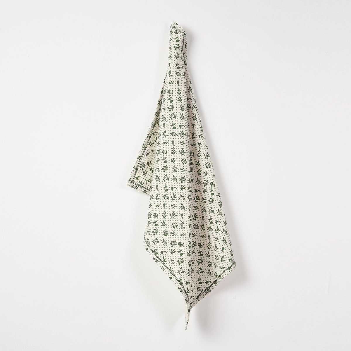 Green Printed Kitchen Towel, small floral pattern, 100% cotton, size 20"X28"