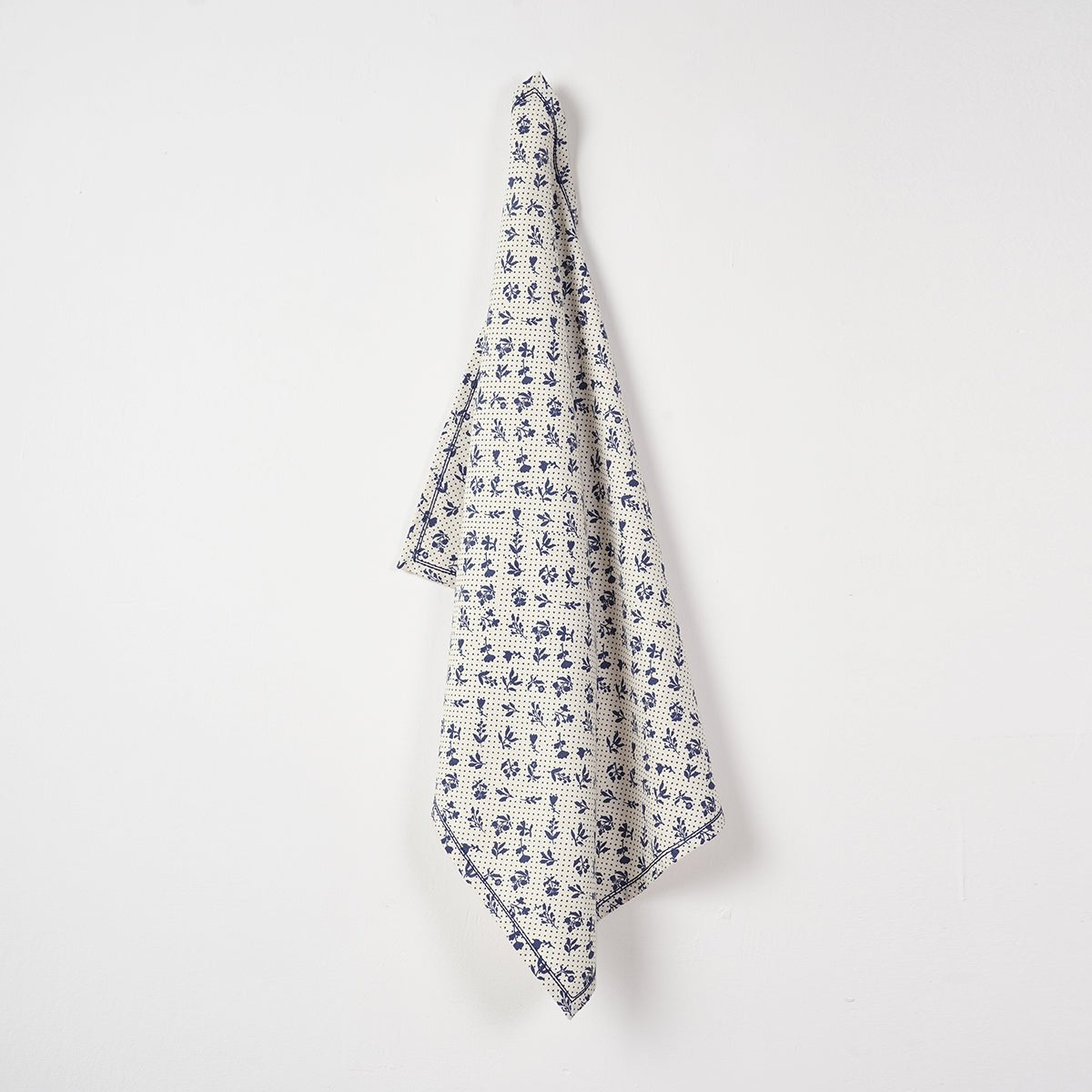 DOMINOTERIE Indigo blue Printed Kitchen Towel, small floral pattern, 100% cotton, size 20"X28"