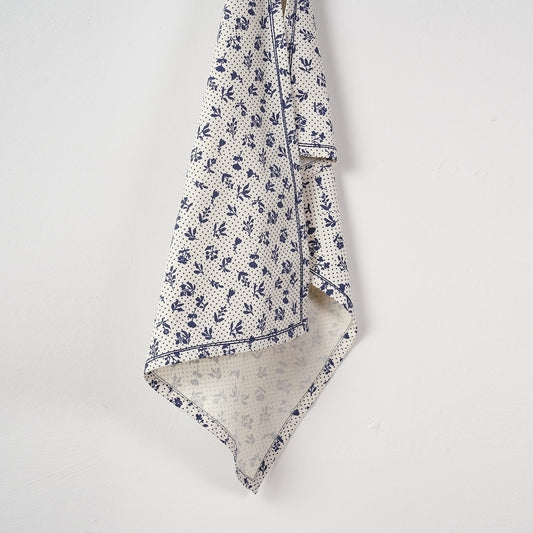DOMINOTERIE Indigo blue Printed Kitchen Towel, small floral pattern, 100% cotton, size 20"X28"