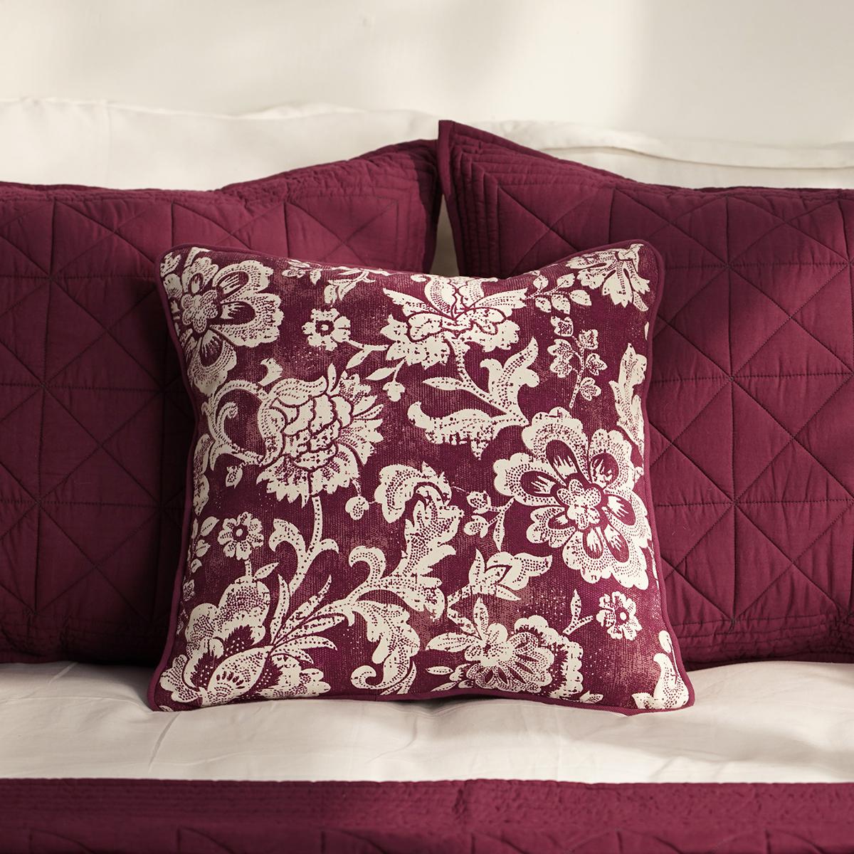 Plum DOMINOTERIE bold floral print cotton pillow cover, sizes available