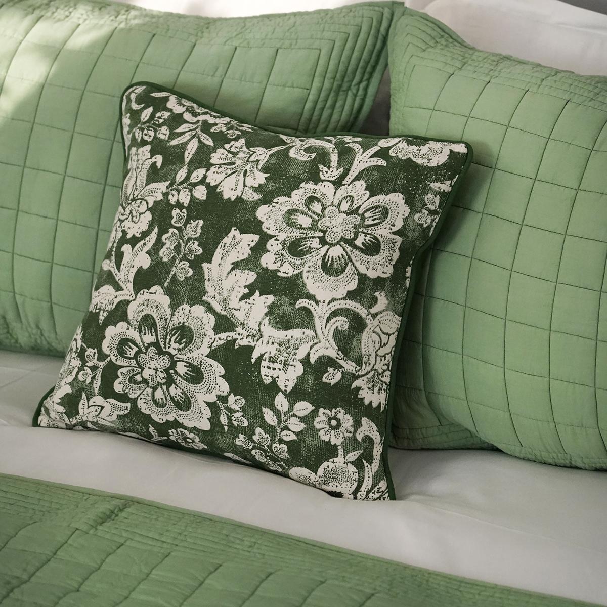 Green DOMINOTERIE bold floral print cotton pillow cover, sizes available