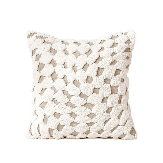 ZULU - Checkered Tufted off white & Beige Throw Pillow Cover, 18X18 inches - Zulu Collection
