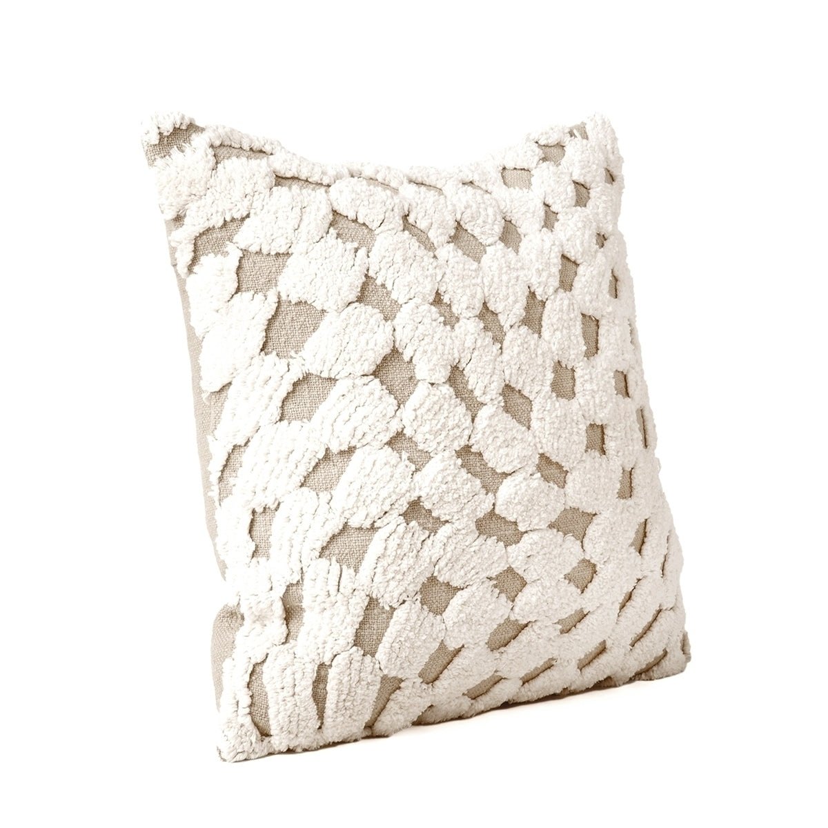 ZULU - Checkered Tufted off white & Beige Throw Pillow Cover, 18X18 inches - Zulu Collection