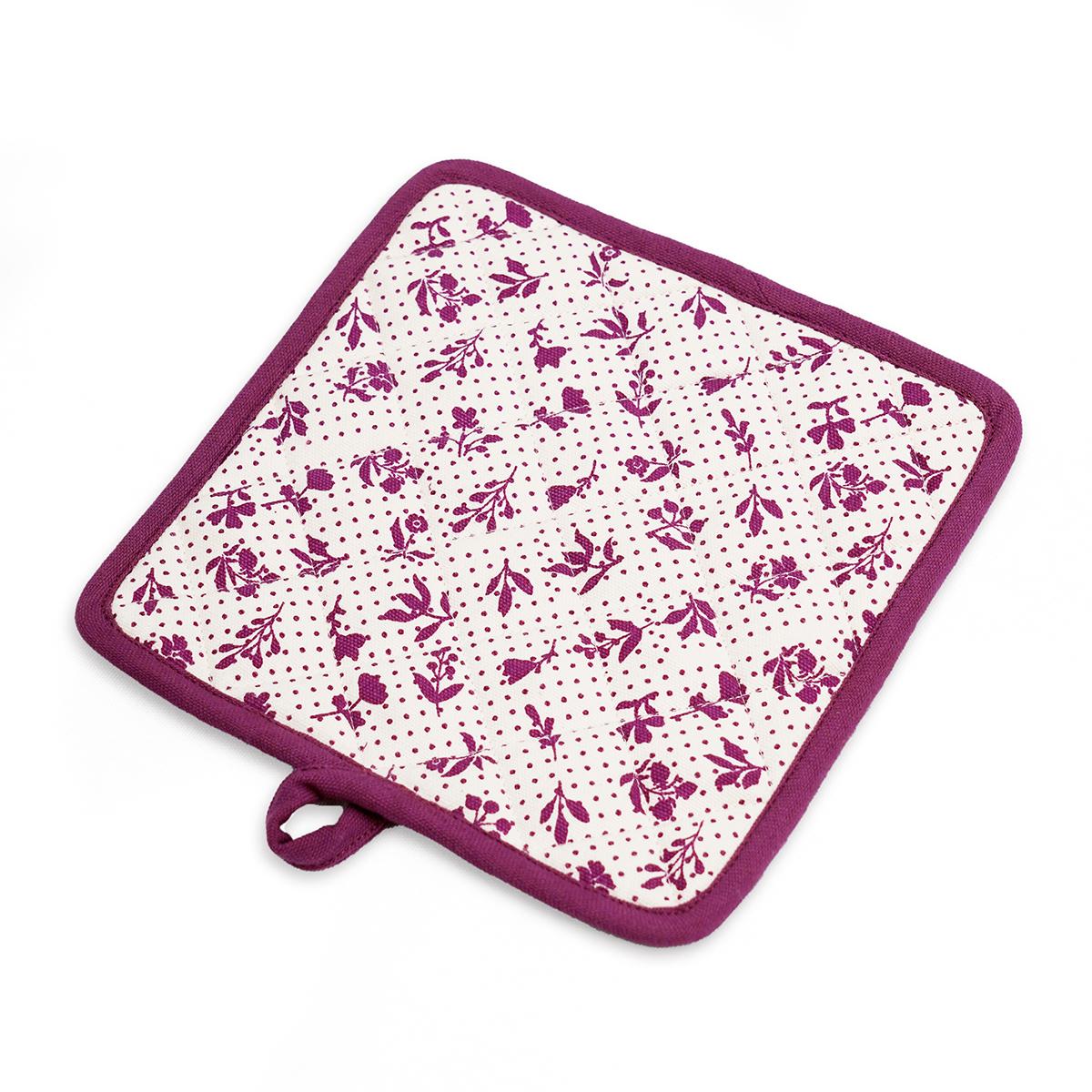 DOMINOTERIE Plum floral print Pot holder and Glove, kitchen accessory, 100% cotton, view options