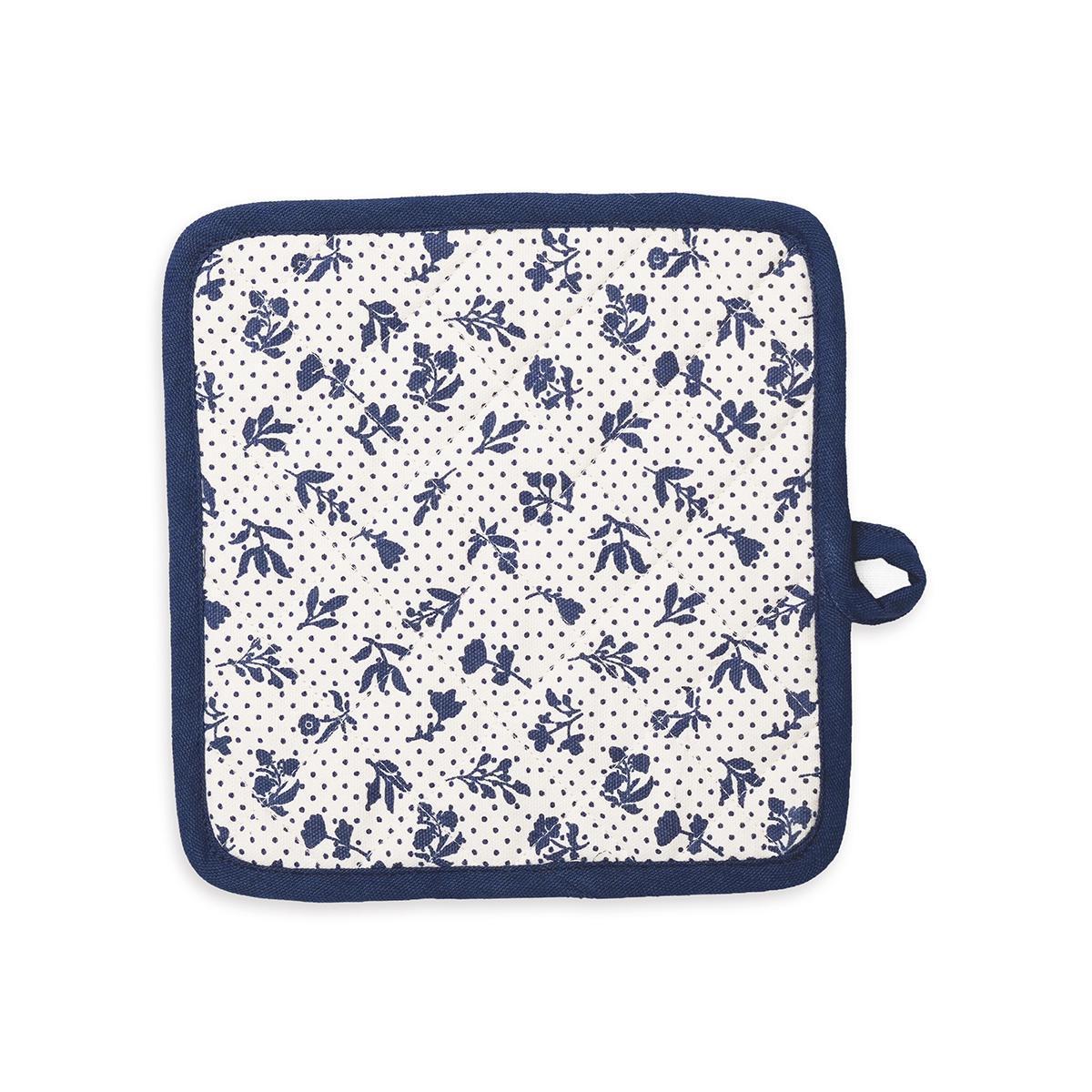 DOMINOTERIE Indigo blue floral print Pot holder and Glove, kitchen accessory, 100% cotton, view options
