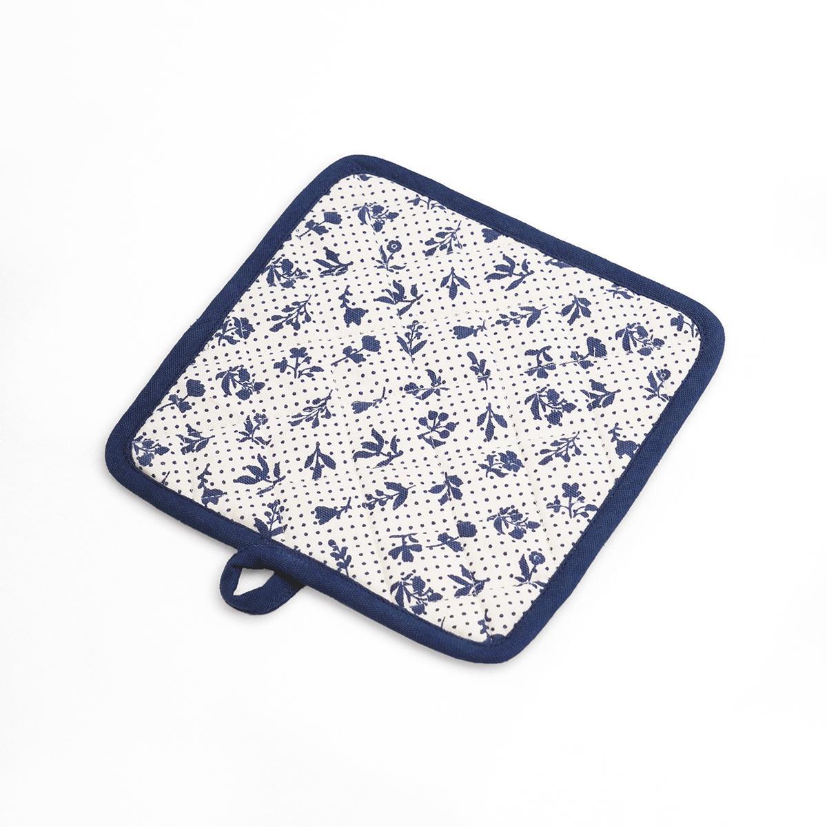 DOMINOTERIE Indigo blue floral print Pot holder and Glove, kitchen accessory, 100% cotton, view options