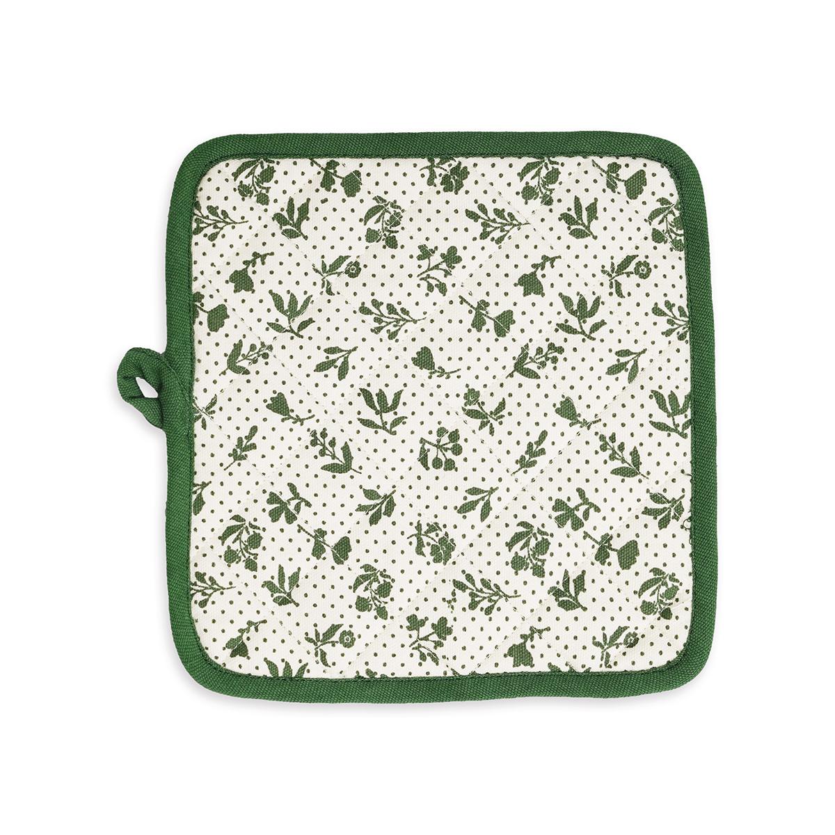 DOMINOTERIE Green floral print Pot holder and Glove, kitchen accessory, 100% cotton, view options
