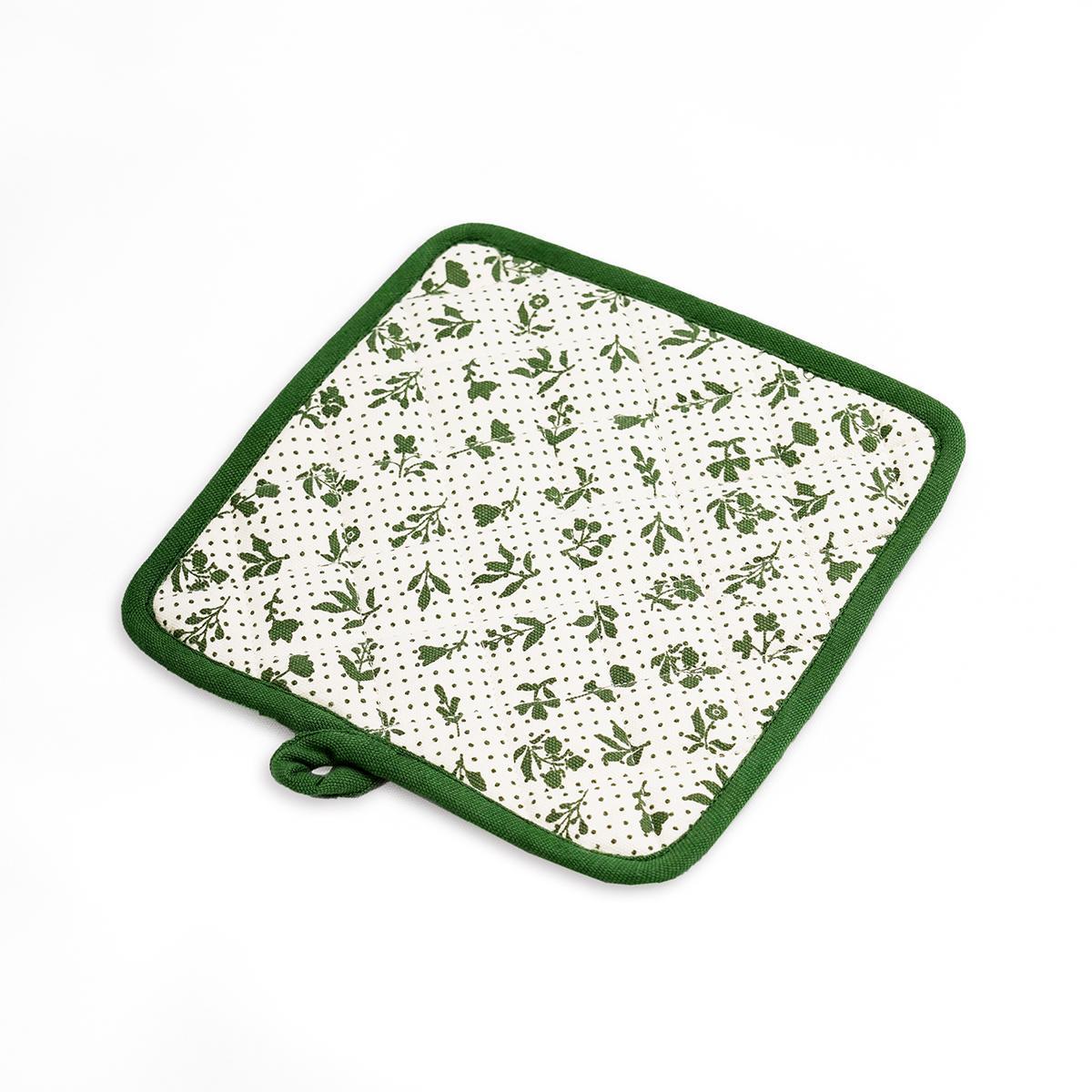DOMINOTERIE Green floral print Pot holder and Glove, kitchen accessory, 100% cotton, view options