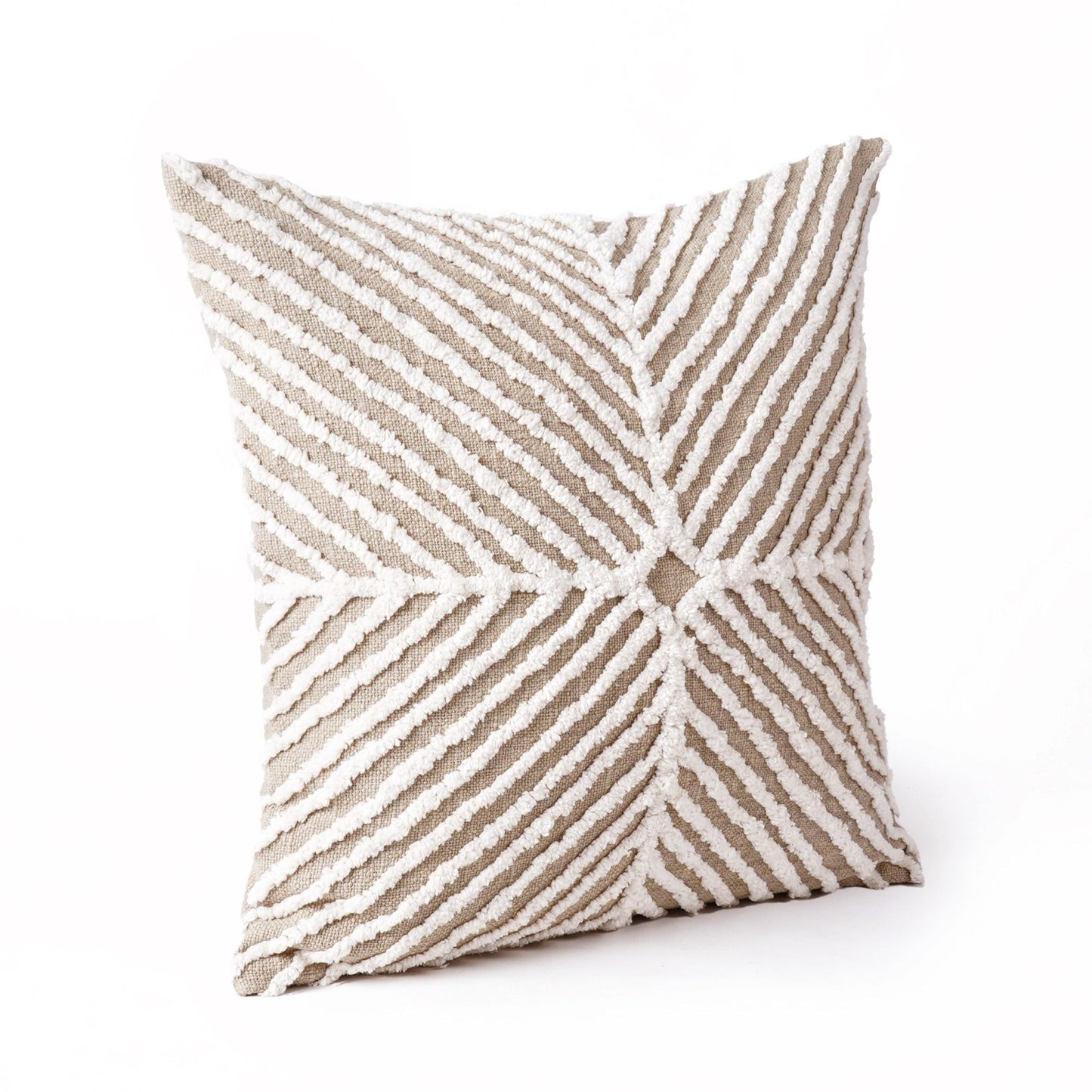ZULU - Tufted off white and Beige Throw Pillow Cover, 18X18 inches - Zulu Collection