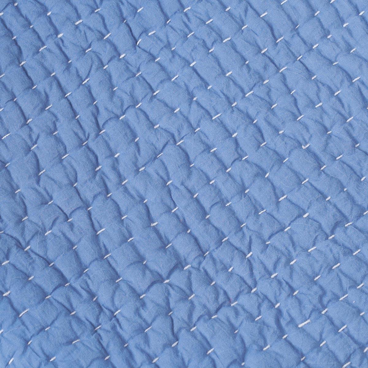 Stonewashed Denim blue colour quilted Throw blanket, simple stripe hand quilting, 100% cotton, 50X60 inches