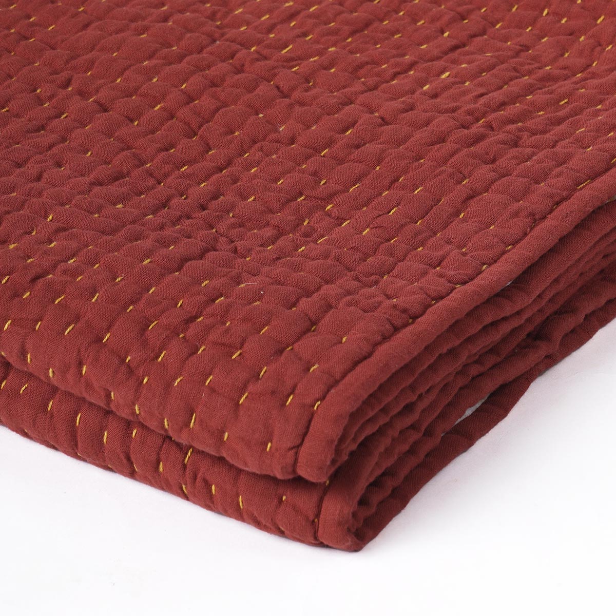 Terracotta colour muslin gauze hand quilted Throw blanket, simple stripe quilting, 100% cotton, 50X60 inches