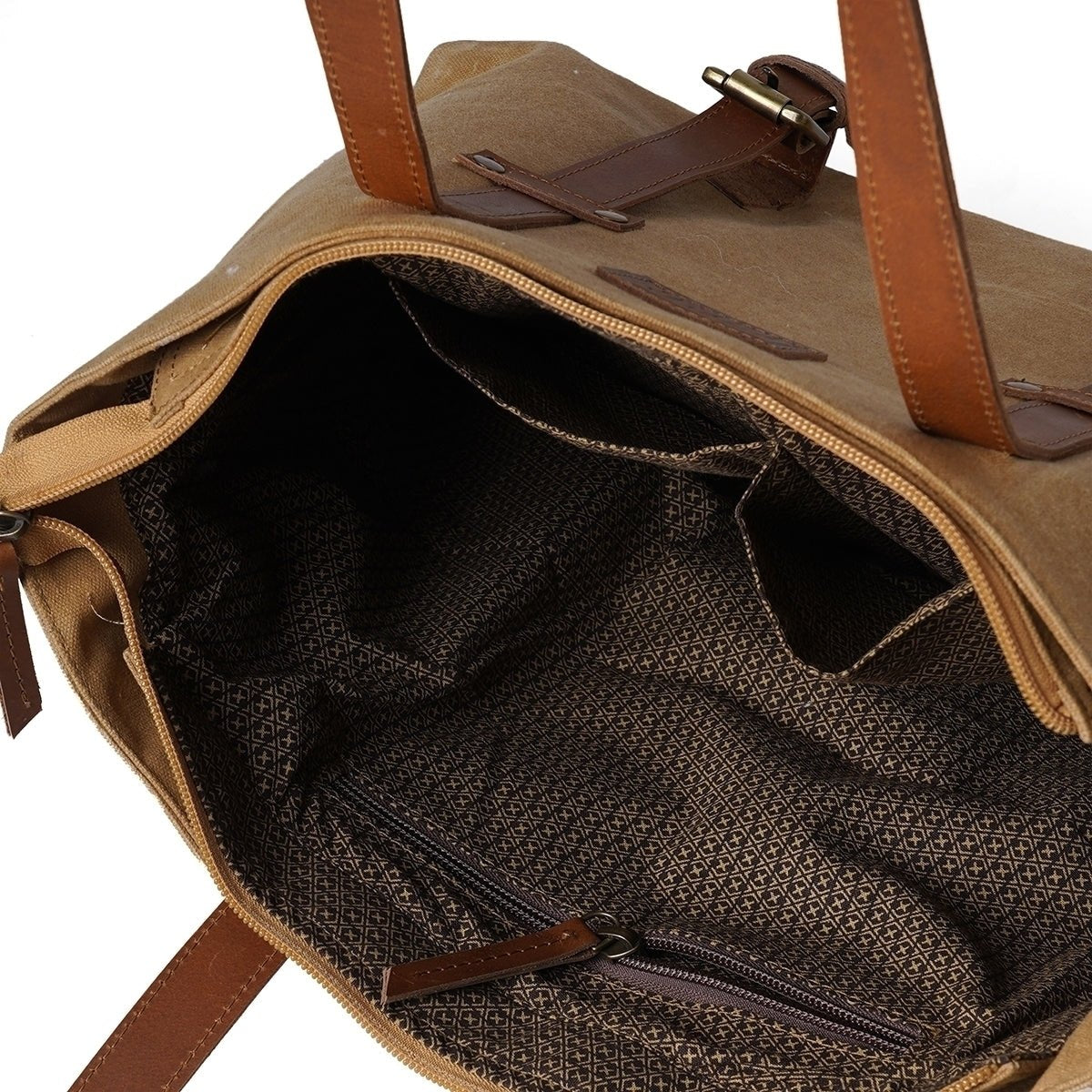 Sand Brown waxed canvas yoga bag, gym bag, leather adjustable straps, 16X13X4 inches