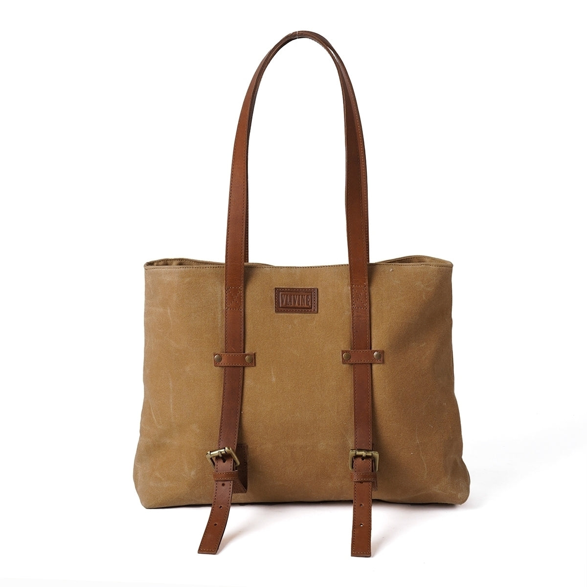 Sand Brown waxed canvas yoga bag, gym bag, leather adjustable straps, 16X13X4 inches