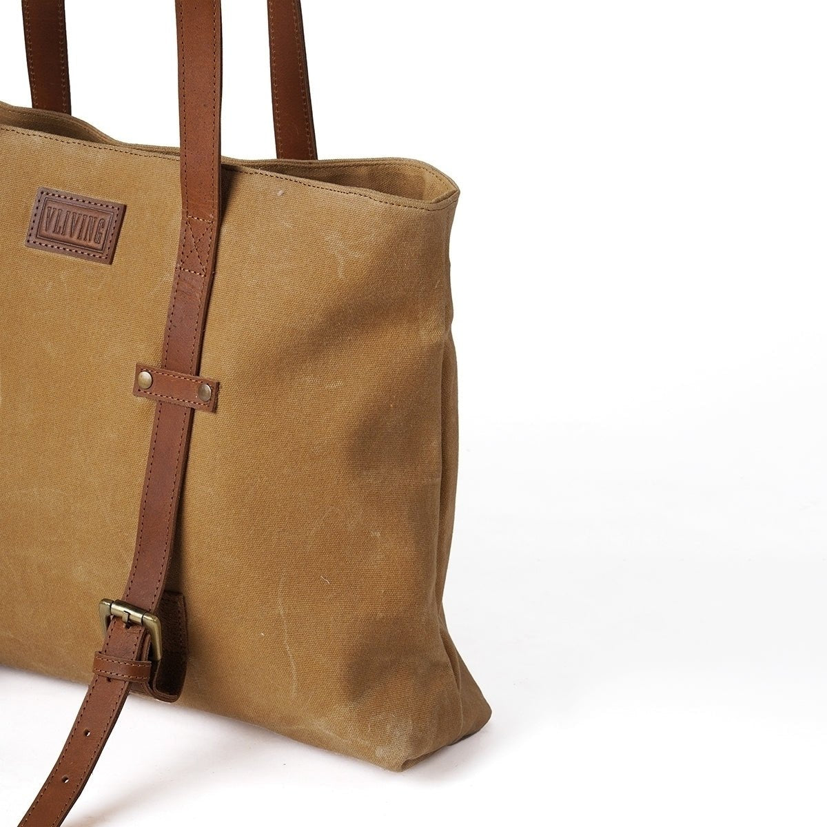 Sand Brown waxed canvas yoga bag, gym bag, leather adjustable straps, 16X13X4 inches