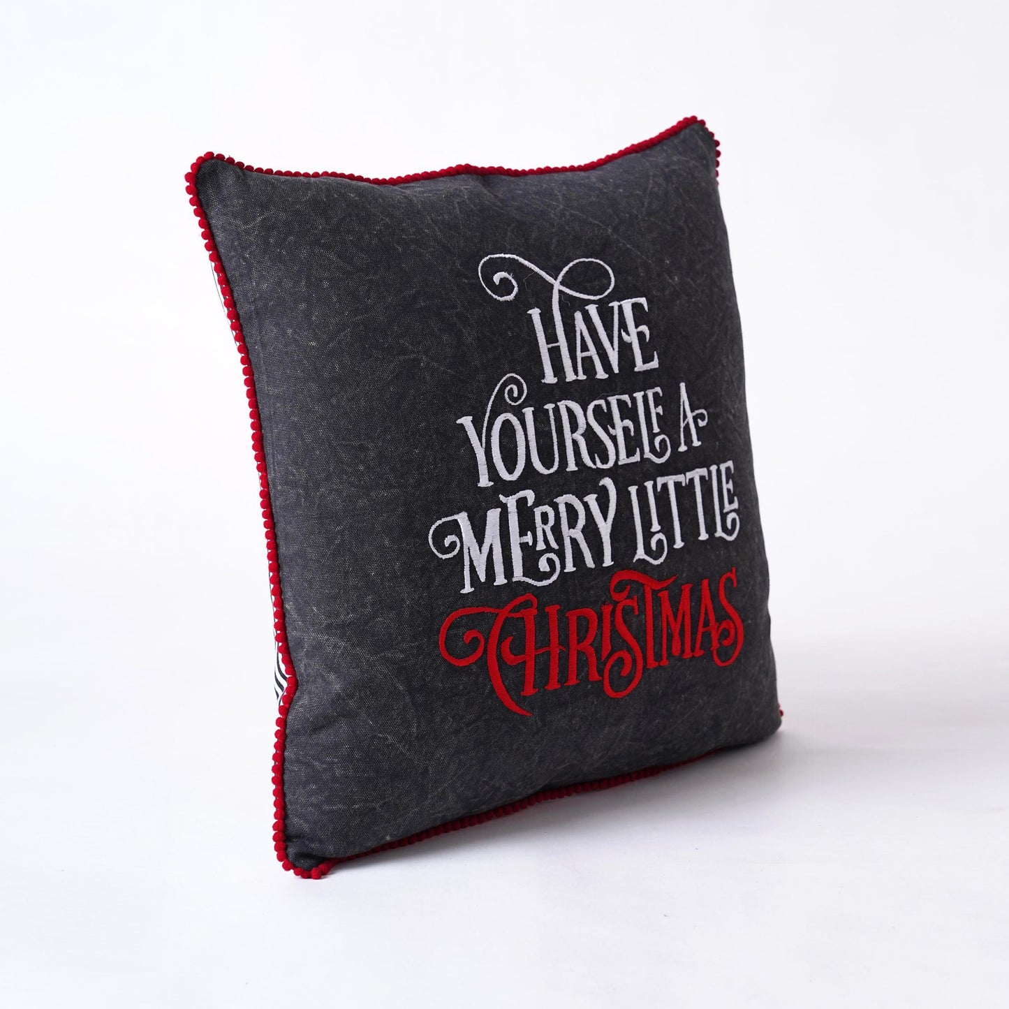 Christmas pillow cover, charcoal and red colour, embroidery, cotton pillow cover, sizes available