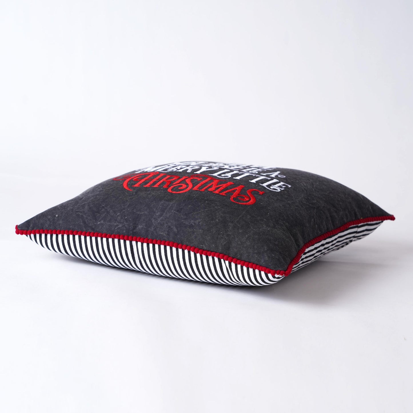 Christmas pillow cover, charcoal and red colour, embroidery, cotton pillow cover, sizes available