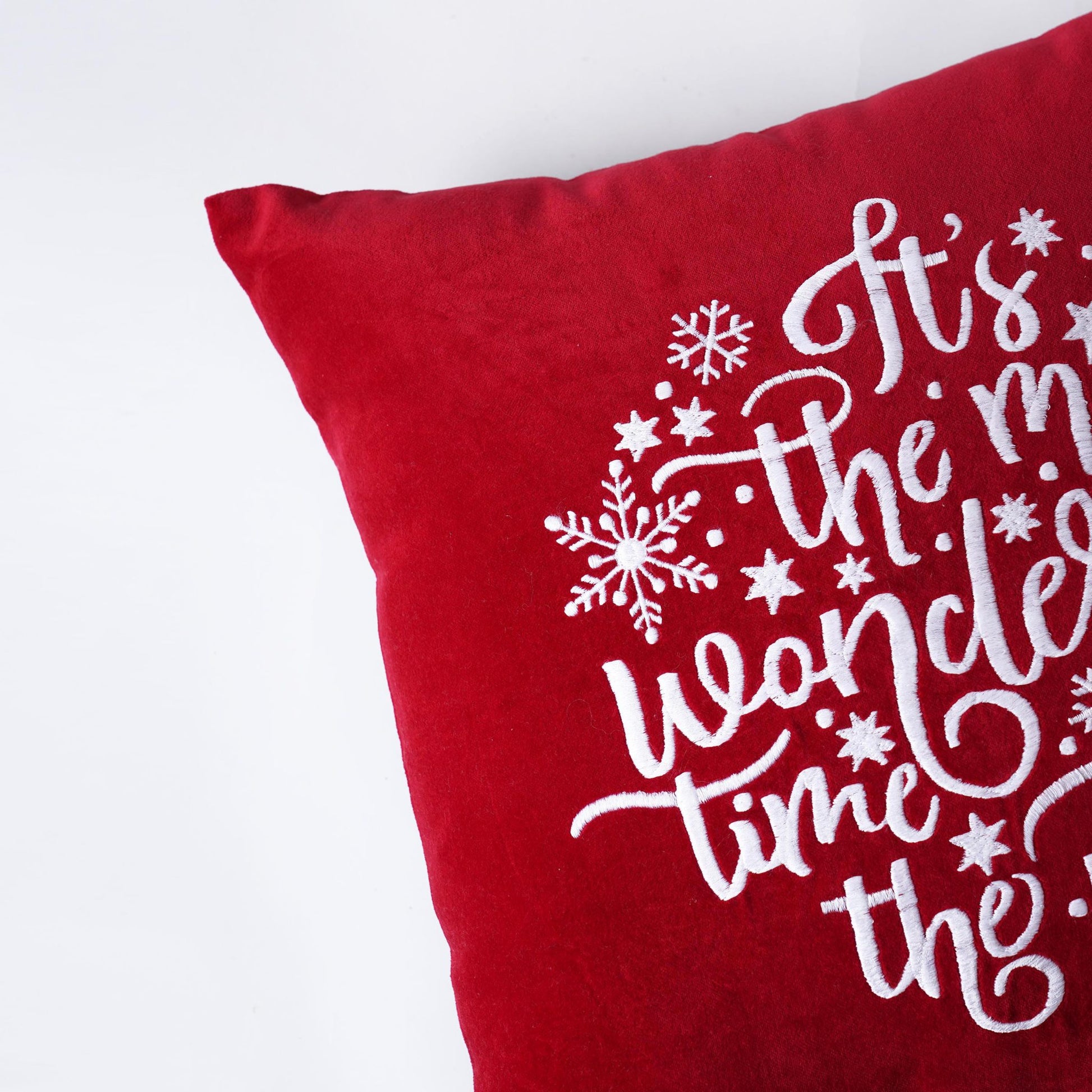 Christmas pillow cover in Red embroidered velvet, sizes available
