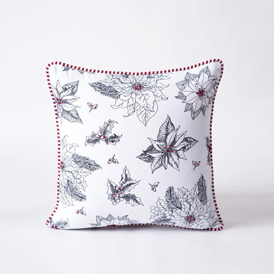 Christmas pillow cover, Poinsettia pattern, black and white, standard size 16X16 inches, other sizes available
