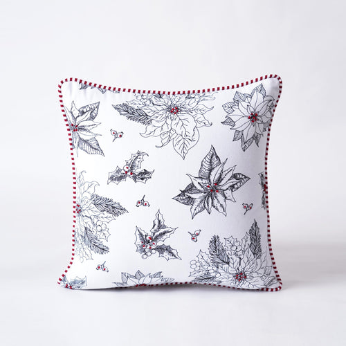 Christmas pillow cover, Poinsettia pattern, black and white, standard size 16X16 inches, other sizes available