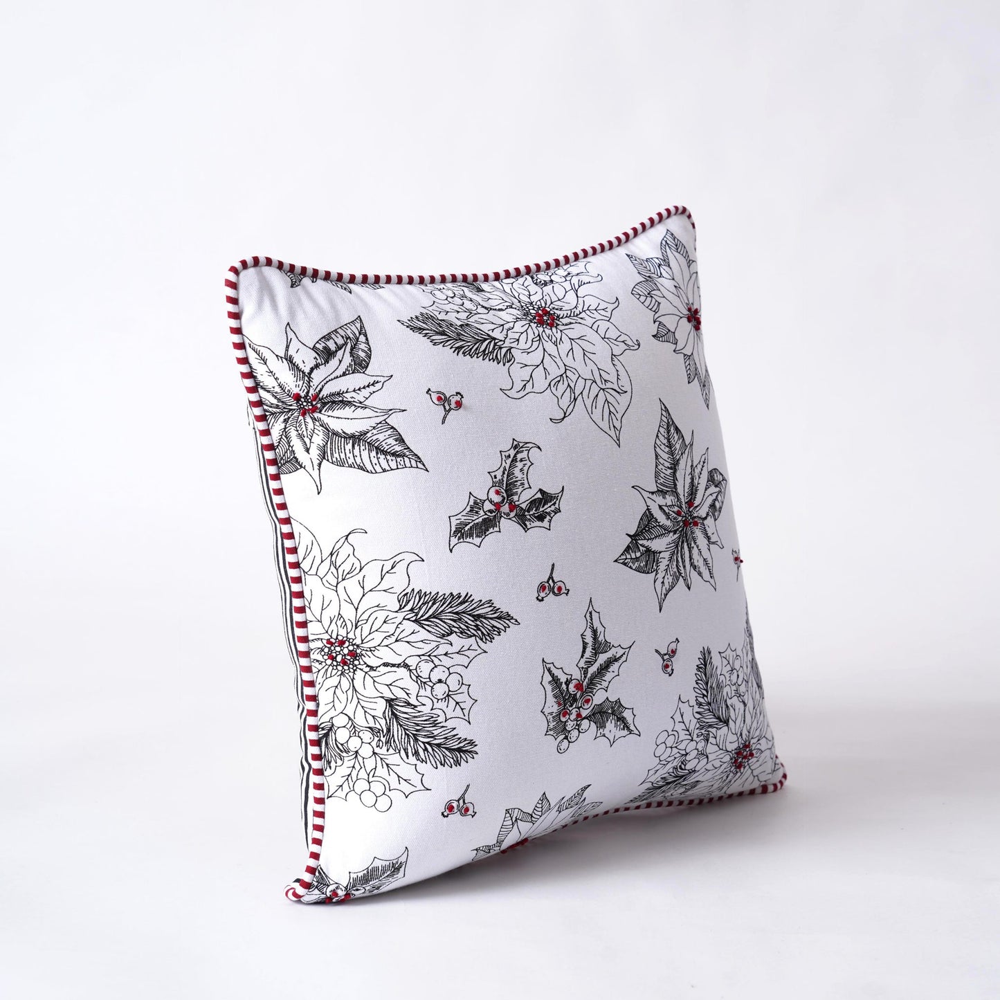 Christmas pillow cover, Poinsettia pattern, black and white, standard size 16X16 inches, other sizes available