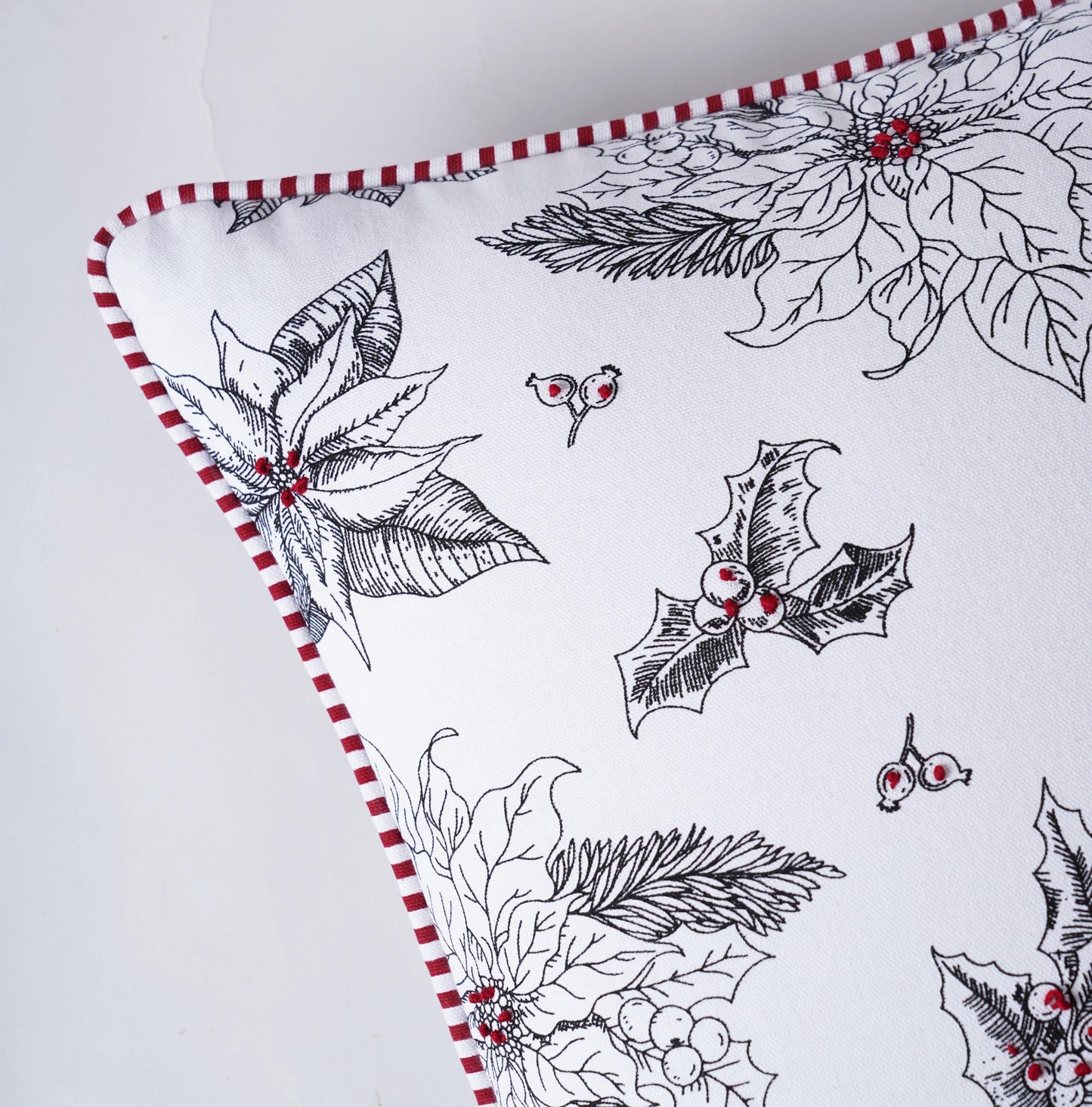 Christmas pillow cover, Poinsettia pattern, black and white, standard size 16X16 inches, other sizes available