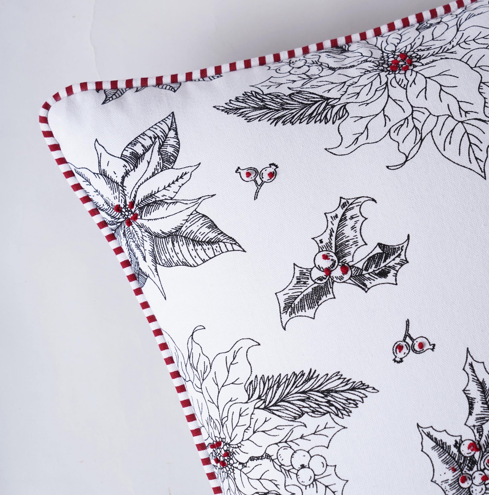 Christmas pillow cover, Poinsettia pattern, black and white, standard size 16X16 inches, other sizes available