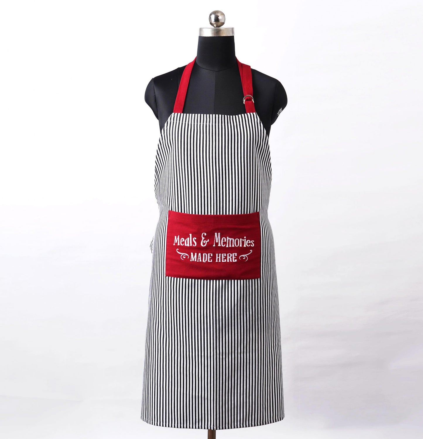 Christmas apron, Black and white stripe with embroidery, kitchen accessory, size 27"X 35"