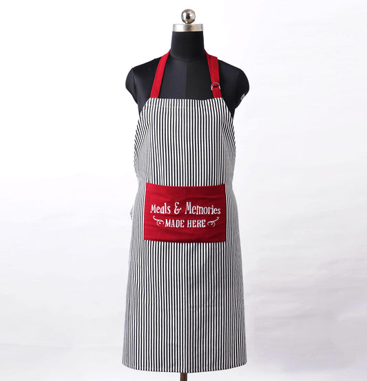 Christmas apron, Black and white stripe with embroidery, kitchen accessory, size 27"X 35"