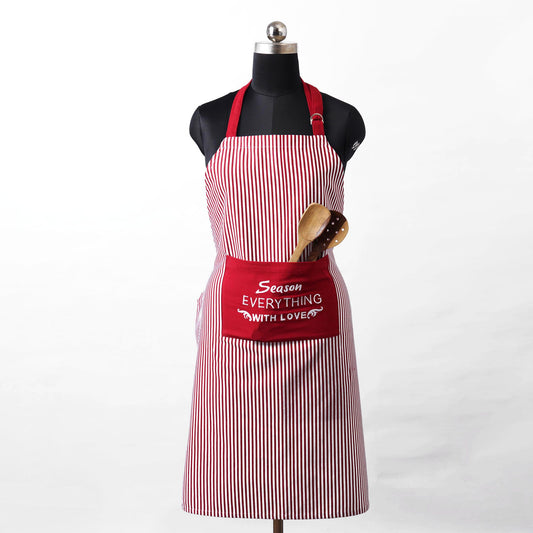 Christmas apron, Red and white stripe with embroidery, kitchen accessory, size 27"X 35"