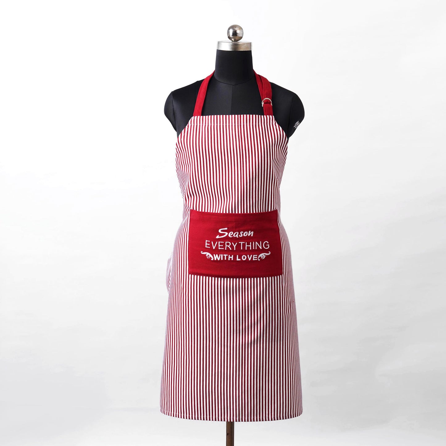 Christmas apron, Red and white stripe with embroidery, kitchen accessory, size 27"X 35"