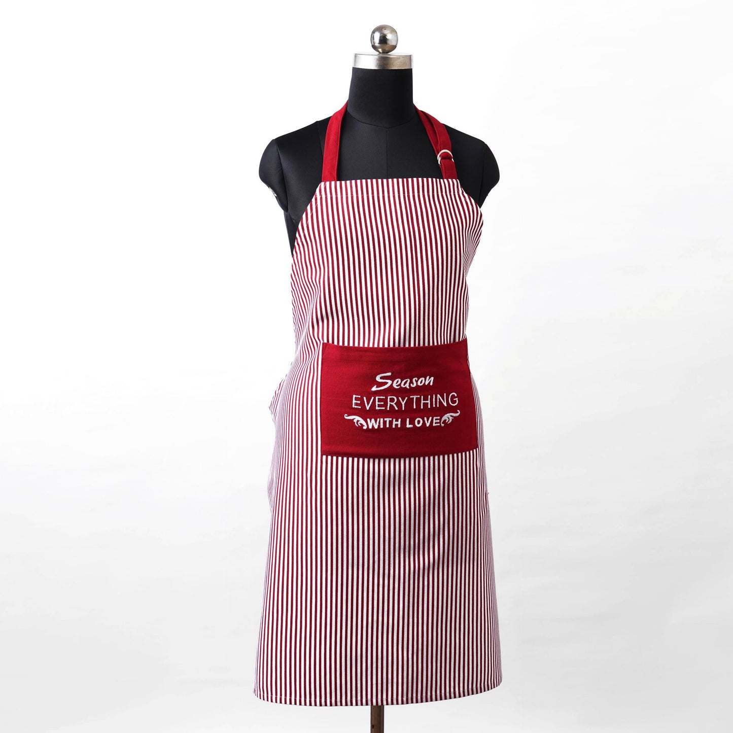 Christmas apron, Red and white stripe with embroidery, kitchen accessory, size 27"X 35"