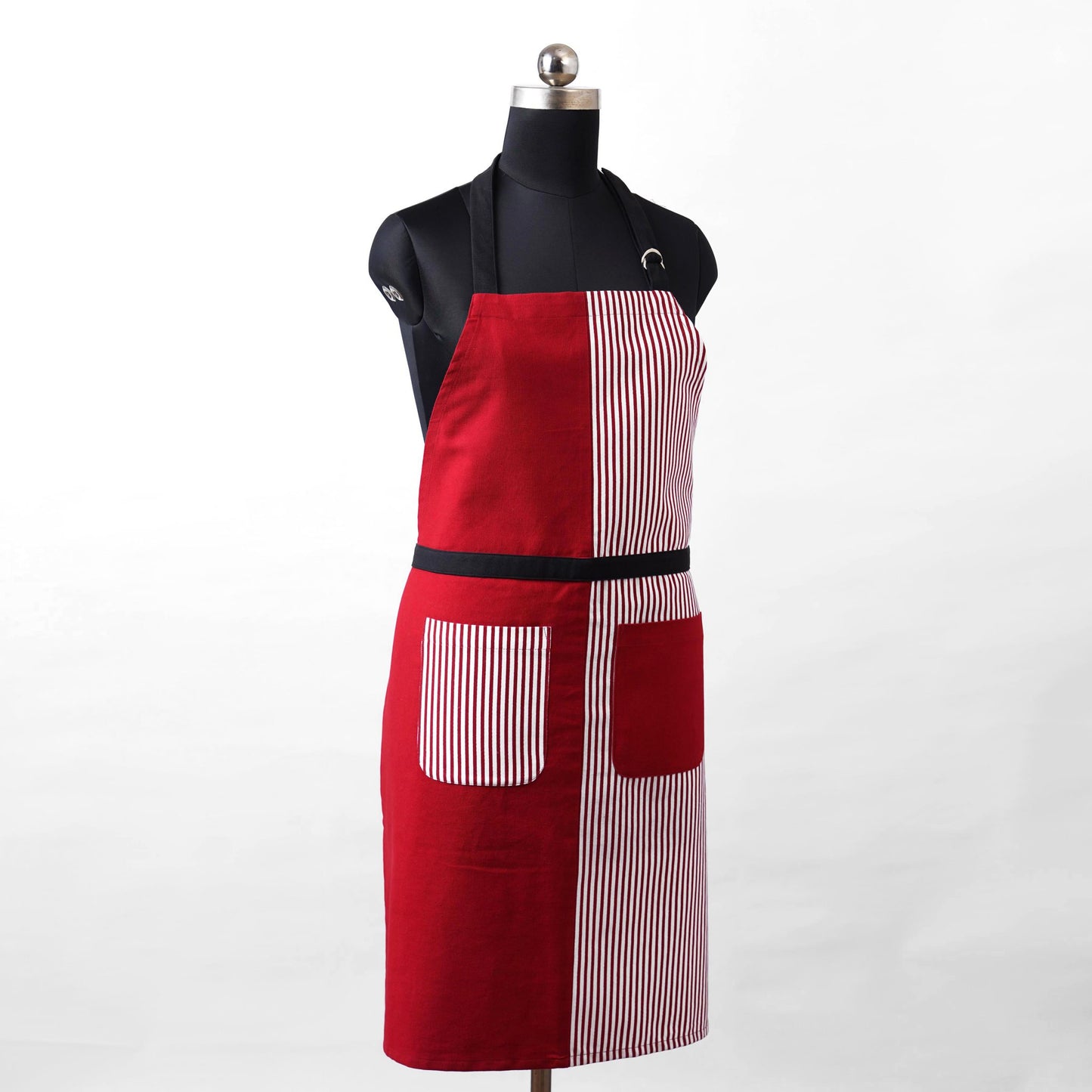 Christmas apron, Red and stripe panel, kitchen accessory, size 27"X 35"