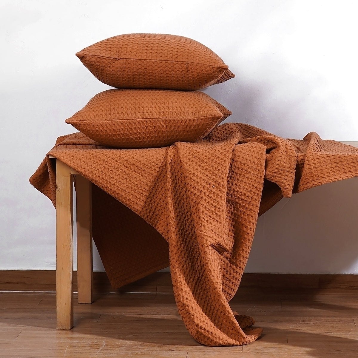 Burnt Sienna or Brown Waffle Reversible Cotton Pillow cover, sizes available